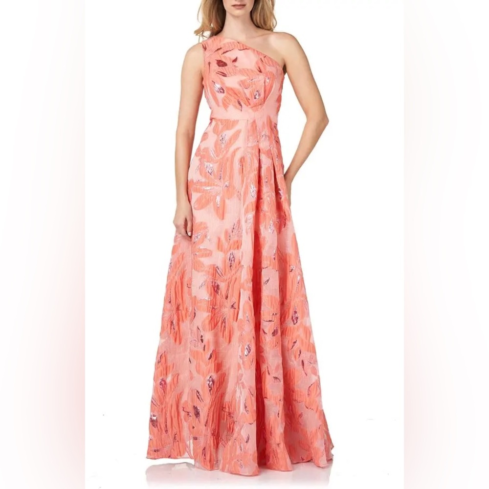 Kay Unger One-Shoulder Organza Jacquard Gown